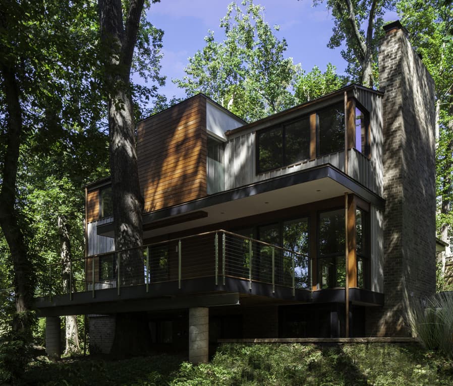 House in Bethesda overlooking the south tree-filled yard. 
