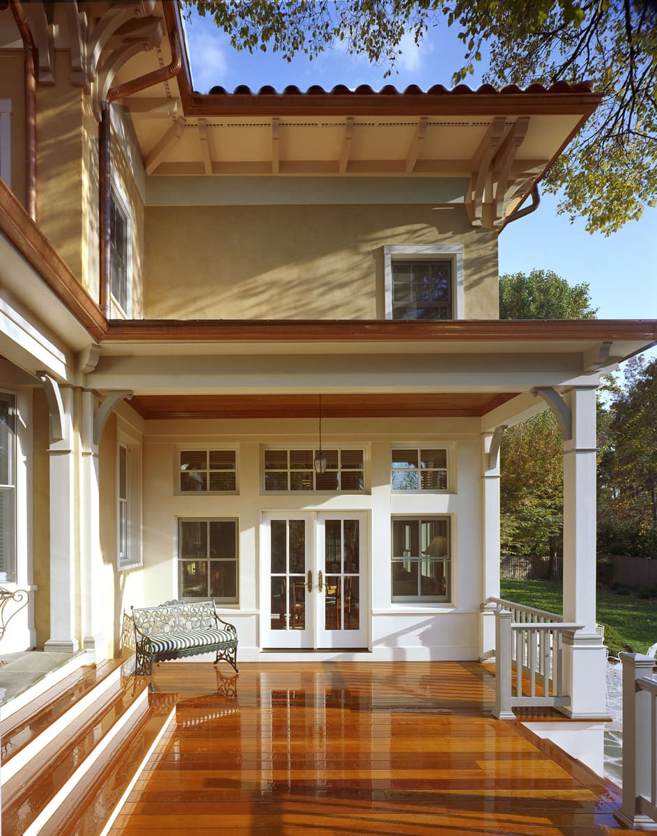 An inviting rear porch in the Italianate Villa Style