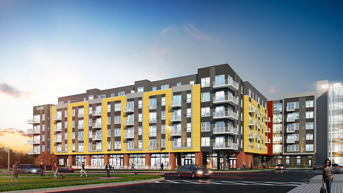 BKV Group was commissioned by Urban Atlantic to provide full architectural, interiors and engineering services, master planning, programming, entitlement, design and construction administration for the apartment building in the New Carrollton Town Center complex.  