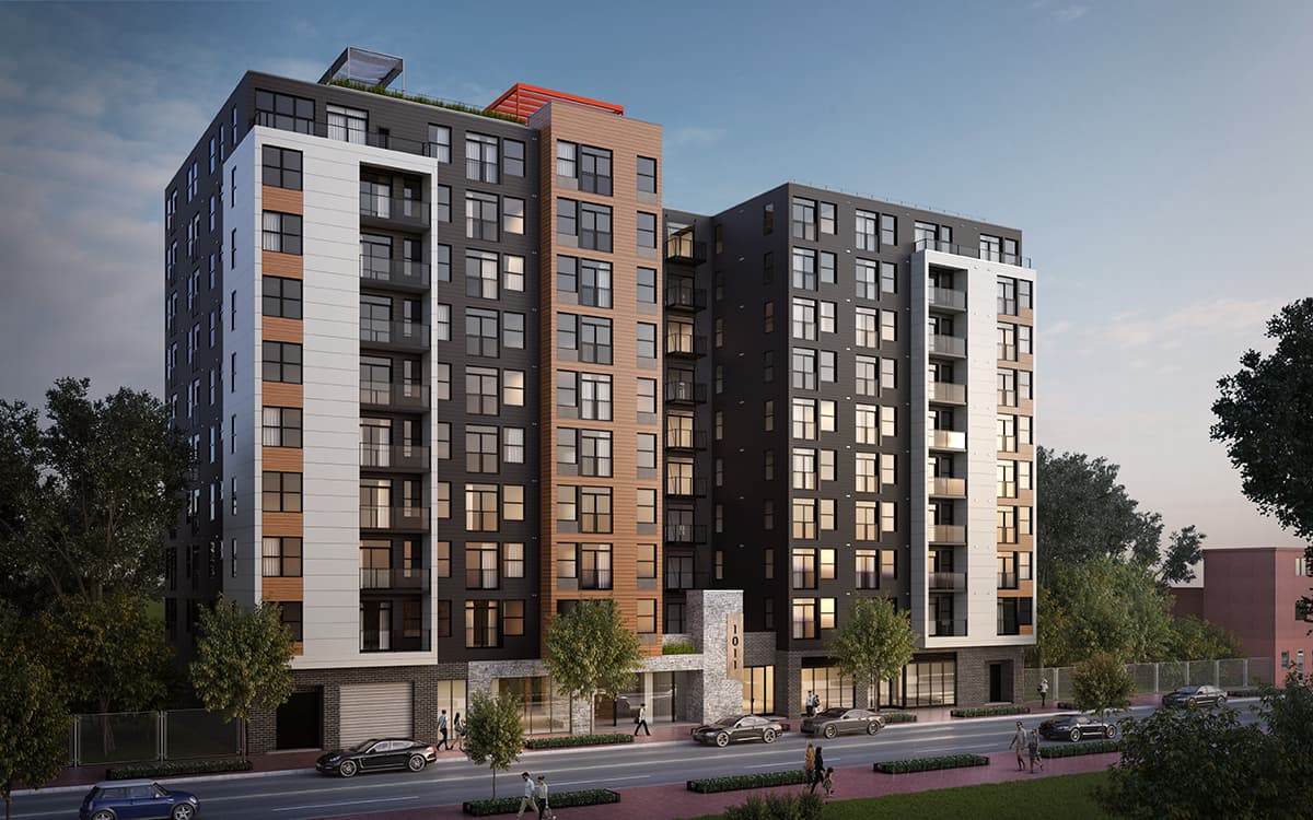 The Aspen offers top-of-the-line amenities, such as a clubroom, fitness center, and rooftop deck with seating, grilling stations, and expansive views. Units offer luxury finishes, including large windows, hardwood floors, and high ceilings. 