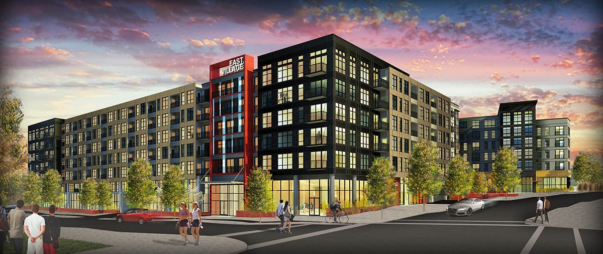 East Village at North Bethesda Gateway is a two-phase, 614-unit, mixed use development that reinvigorates the site of a former suburban office building into a walkable, transit-oriented community. 