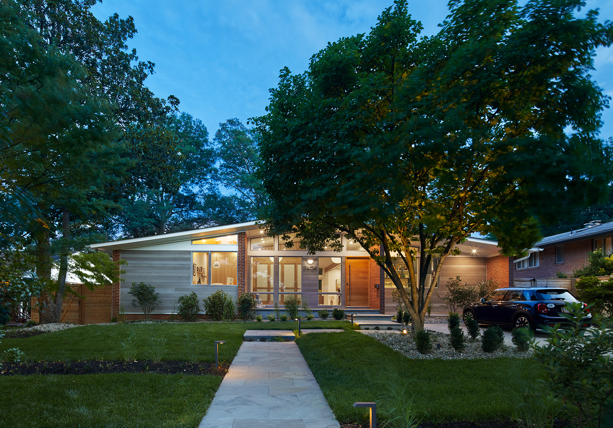 Dusk Shot of Mid Century Modern Renovation