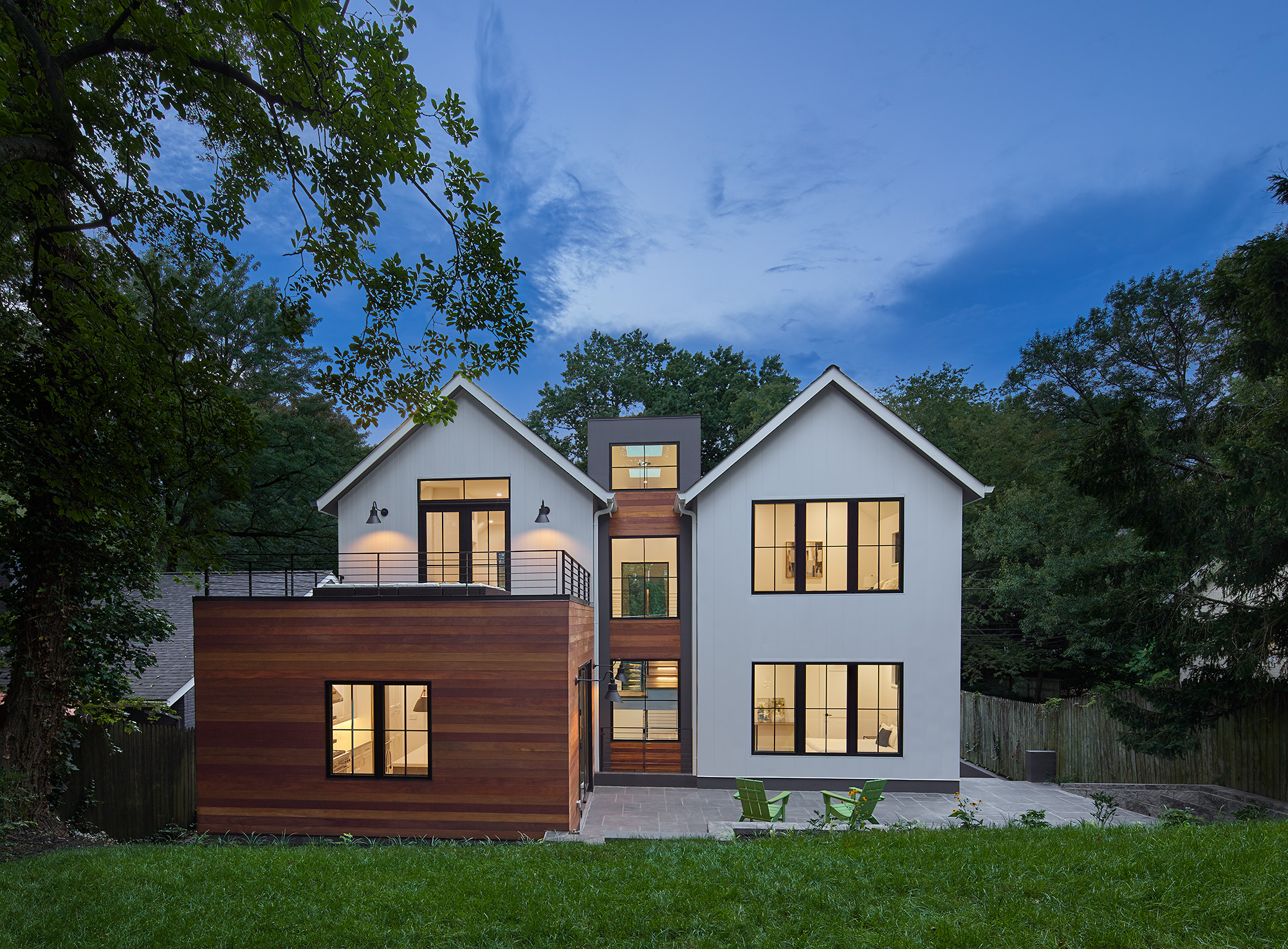 Dusk Shot of Rear of Two Gables Residence