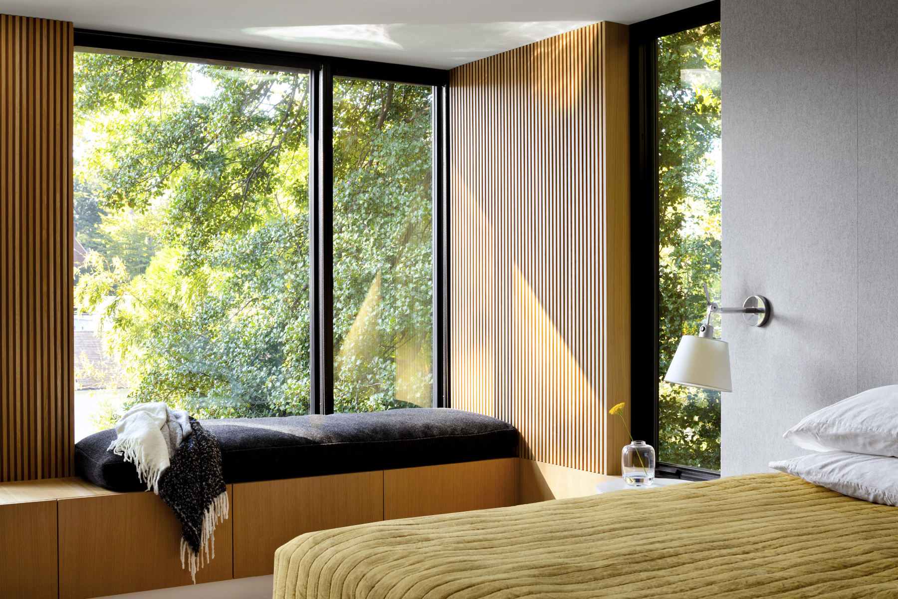 Primary bedroom view with built in bench