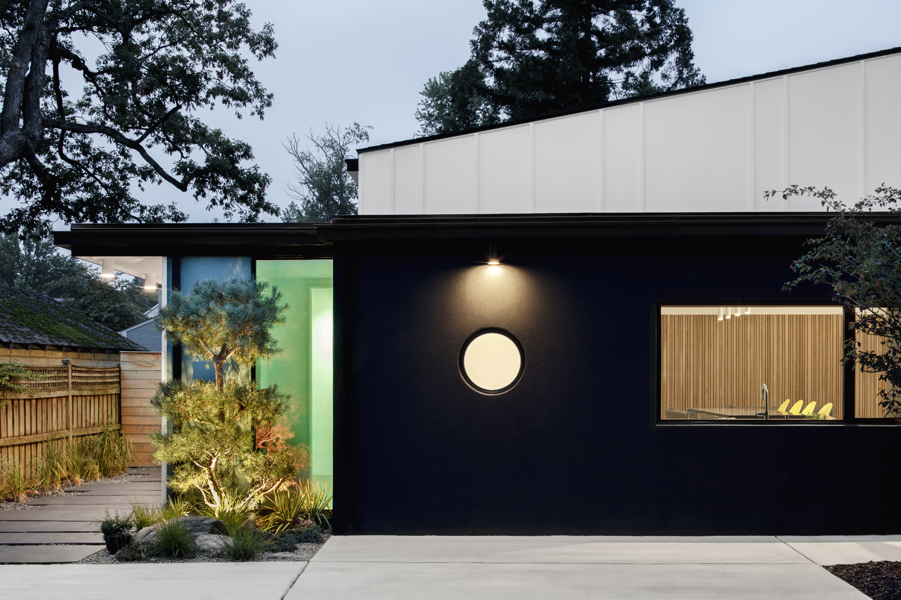 Renovated front facade of a historic carriage house